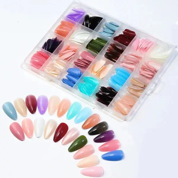 576 Pcs Box Colorful Artifical Nails Acrylic Full Cover Nail | Fake Nails | Fancy Artifical Nails | French Nails | Nails For Girls In Multicolours