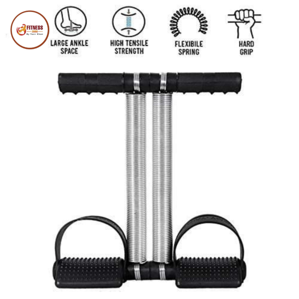 Foot Pedal Resistance Band Elastic Sit-up Pull Rope Yoga Fitness Gym – Elastic Pull Ropes Tummy Trimmer | Double Spring Tummy Trimmer ( Random Color )