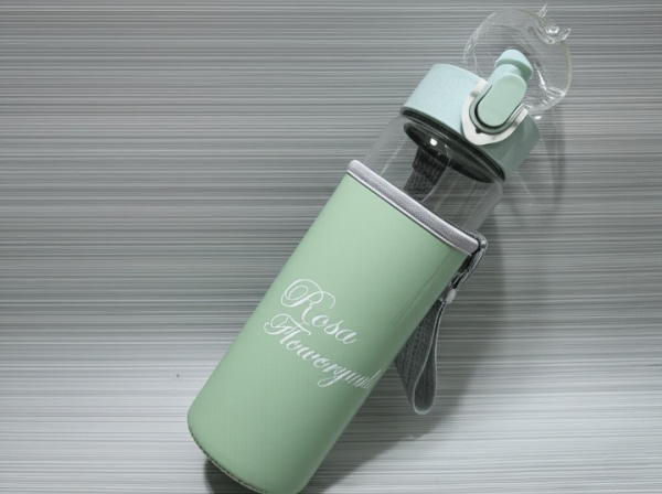 Rosa Flowery Glass Water Bottle With Protective Sleeve & Flip-top Cap (300ml) | Water Bottle | Glass Water Bottle |