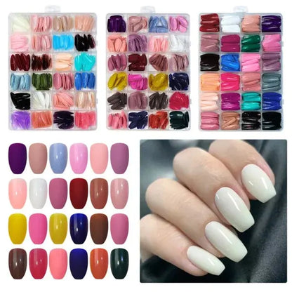 576 Pcs Box Colorful Artifical Nails Acrylic Full Cover Nail | Fake Nails | Fancy Artifical Nails | French Nails | Nails For Girls In Multicolours