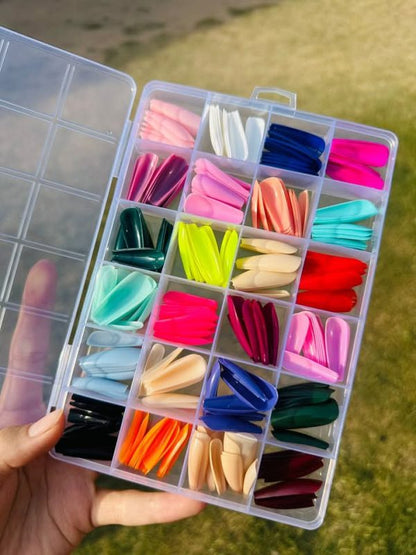 576 Pcs Box Colorful Artifical Nails Acrylic Full Cover Nail | Fake Nails | Fancy Artifical Nails | French Nails | Nails For Girls In Multicolours