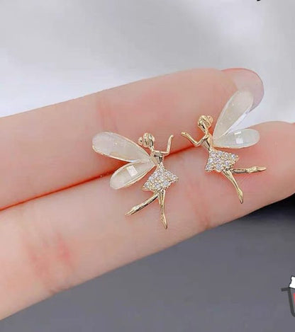Fashion Cute Flower Wings Elf Stud Earring For Women Girls Design Zircon Fairy Exquisite Earring Jewelry