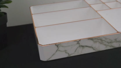 9 Compartment Marble Look Makeup Organiser | Marble Acrylic Makeup Organiser – Perfume Holder, Vanity Storage And Cosmetic Storage – White
